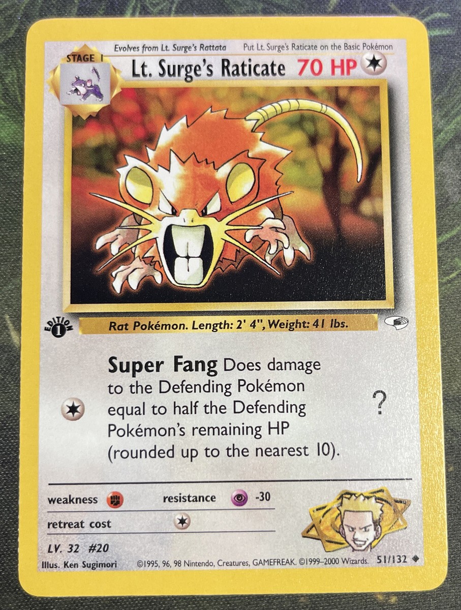 1st Edition Lt. Surge's Raticate 51/132 - Gym Heroes - Near