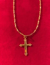 10 1/2 INCH 14KT GOLD PLATED TWISTED NUGGET ANKLET WITH A DAINTY CROSS