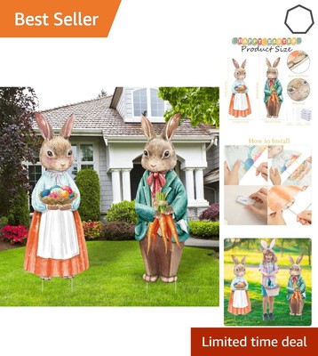 Bright Multicolor Easter Yard Decoration with Bunny Signs & Metal Stands