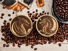 Dragon Themed Cork Coasters  Set of 4 coasters the size  4 inches round.