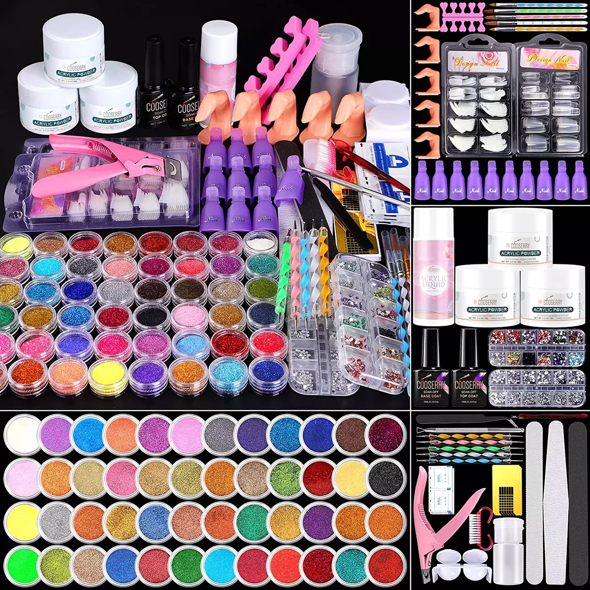 115 in 1 Acrylic Nail Kit 48 Colors of Glitter Acrylic Powder and Liquid Monom