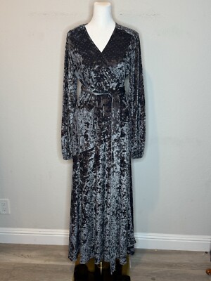 ROTATE Birger Christensen Norah Velvet Dress Long Tie Wrap Purple 40 EU 8 US NWT