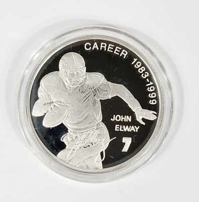 The Highland Mint JOHN ELWAY Denver Broncos NFL Coins 2 Silver QB