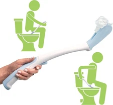 Juvo Toilet Aid - 18” Long Reach Personal Wiping Aid with Hygienic Cover - Ea...
