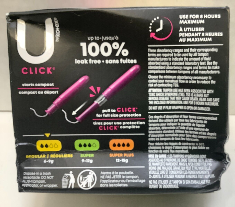 U By Kotex Click Compact Unscented Tampons, Regular, 128 Ct, Free