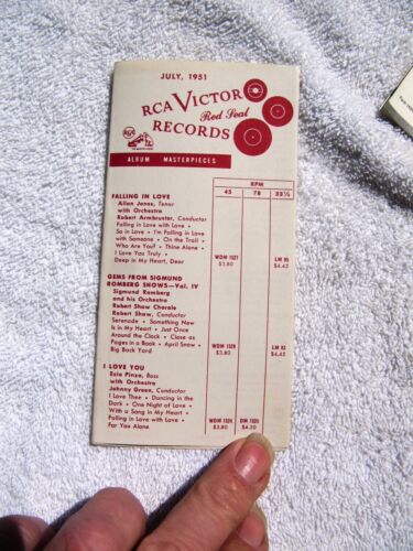 July 1951 RCA VICTOR Red Seal Records Supplement RECORD CATALOG LP 33 & 45 78