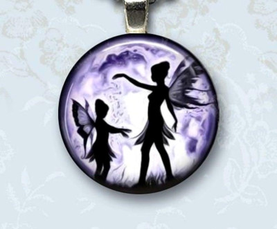 FAIRY DUST MOON 2 FAIRIES Pendant Sterling 925 Silver plated 20'' Necklace women