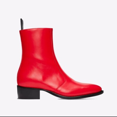 Mens Pointed Toe Real Leather Side Zip Ankle Knight Cowboy