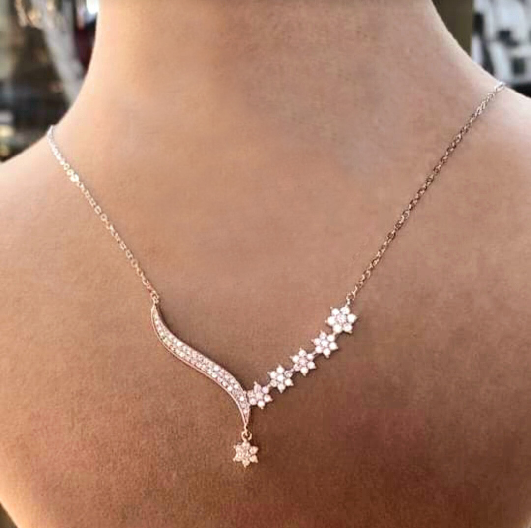 925Sterling 'Silver Necklace, 'Flower Pendant, 'CZ Womens