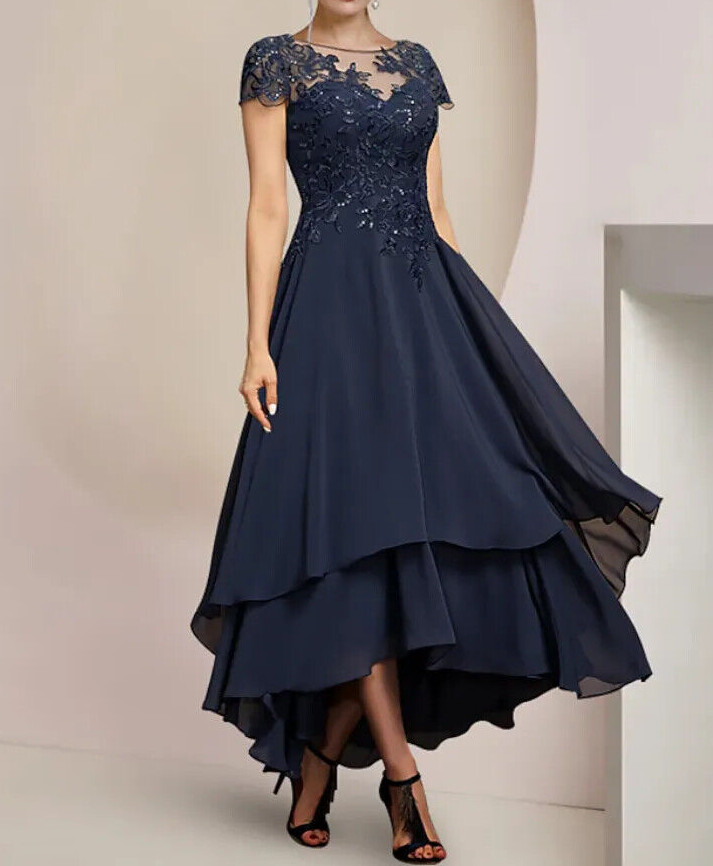Mother of the Bride High Scoop Neck Asymmetrical Tea A-Line Formal Evening Dress | eBay Mother of the Bride High Scoop Neck Asymmetrical Tea A-Line Formal Evening Dress | eBay