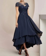 Mother of the Bride High Scoop Neck Asymmetrical Tea A-Line Formal Evening Dress