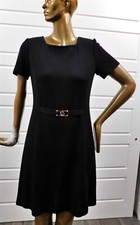 St John Collection Black Santana Knit Short Sleeve Belted Dress 8