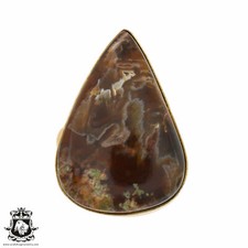 Size 8.5 - Size 10 Adjustable Stick Agate 24K Gold Plated Ring GPR581