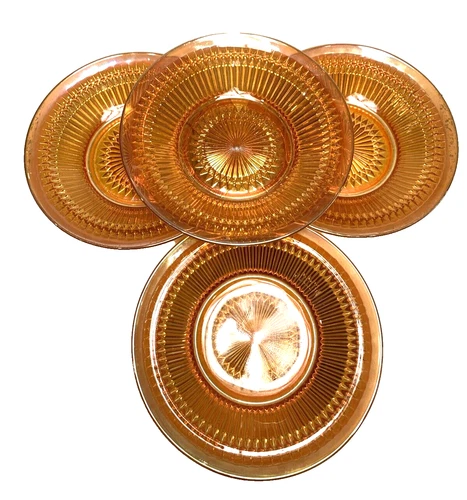 Vtg Jeanette Anniversary Bowl Marigold Carnival Glass Iridescent 7.25" Lot 4