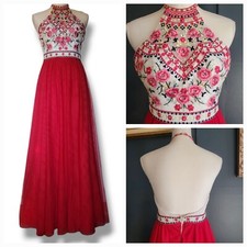 Blondie Nites Red Ball Bridesmaid Floral Embroidered Floor Length Dress Gown