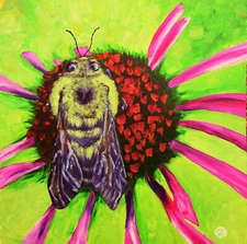 Bee on a Flower Original Oil Painting Wall Art Hand Made Painted