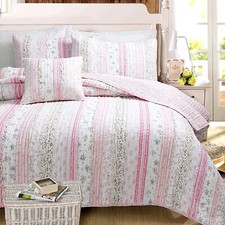 Pink Romantic Embroidered Chic Lace 100 Cotton Quilt Set, Bedspread, Coverlet