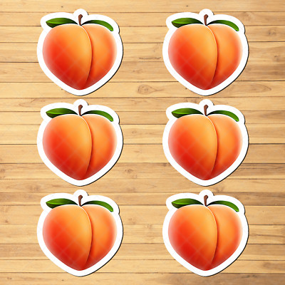 6 Pack - Peach Emoji Logo Shaped Vinyl Sticker Decal