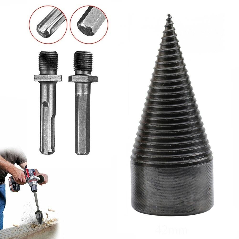 Spaccalegna A Vite Conica 32mm E 42mm - Per Legna Da Ardere, Con 3 Manici Per Trapano - Foto 9