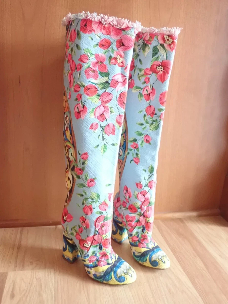 [新品]Dolce & Gabbana レース柄長靴 Dolce&Gabbana Floral Boots for Women for sale | eBay