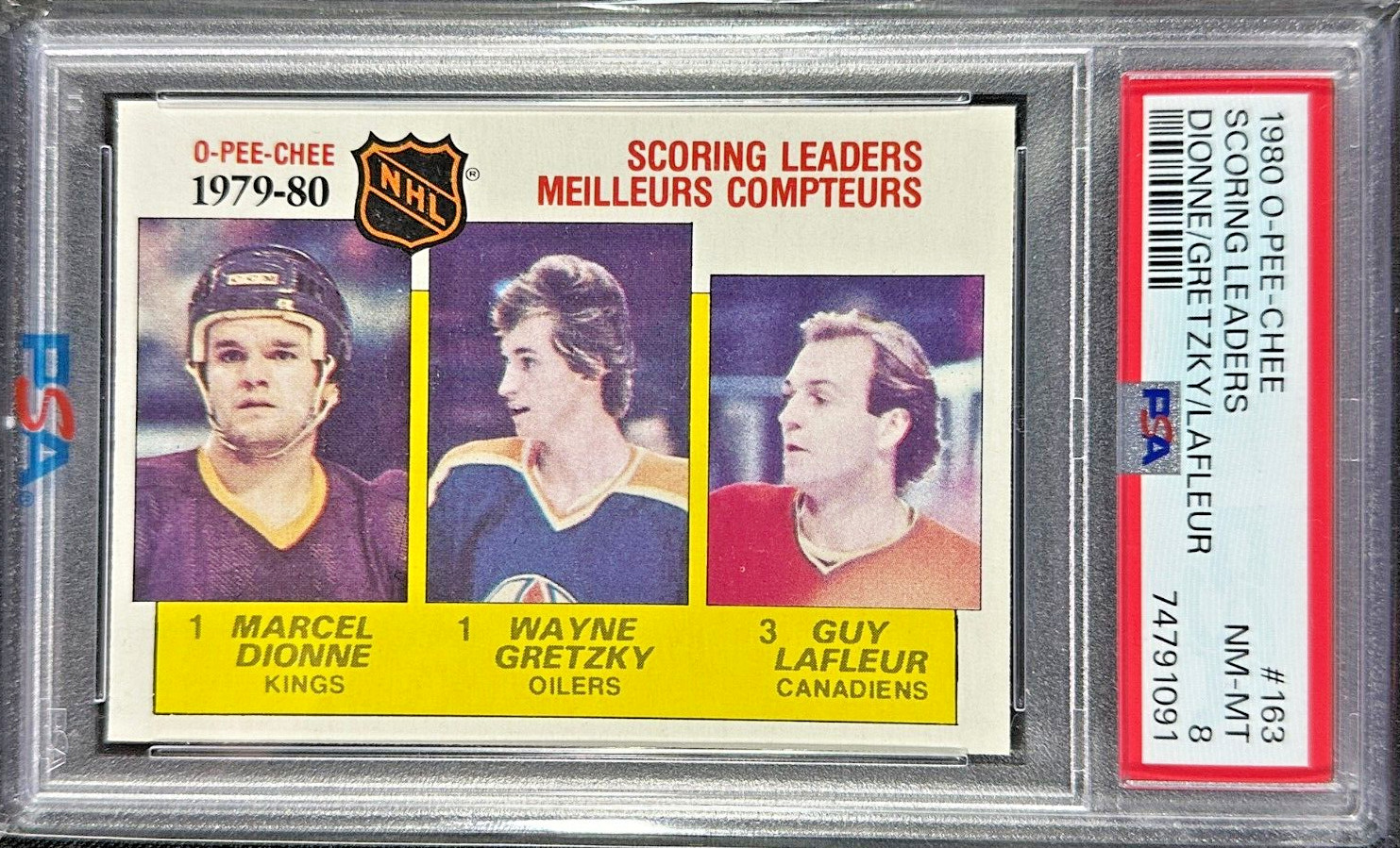 Wayne Gretzky Dionne Lafleur 1980-81 O-Pee-Chee #163 OPC Assist Lead PSA 8 NM-MT