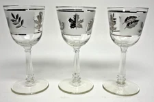 MCM Wine Liquor Cocktail glasses set 3 Libbey  Frosted Silver Leaf Foliage 5.75"