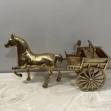 Solid Brass Big Horse & Buggy… vintage 15 Inches Long
