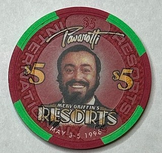 1996 Resorts Casino Luciano Pavarotti Commemorative $5 Chip