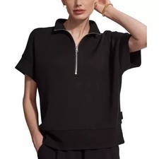New Varley Ritchie Short Sleeve Half Zip Sweat In Black. Size L