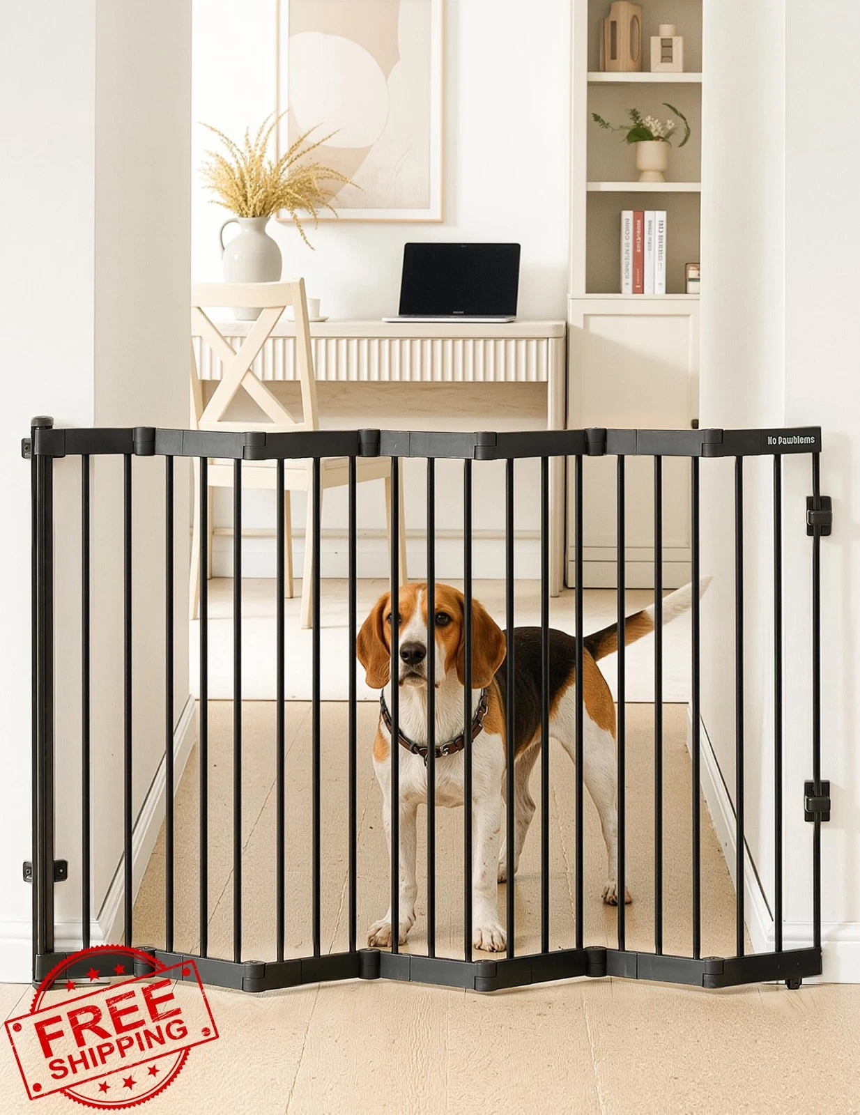 No Pawblems Retractable Safety Gate 45" Black Metal No Bottom Bar