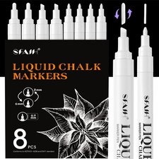 White Liquid Chalk Markers for Blackboard, Glass - Wet Wipe No Residue 8 Pa...