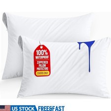 Waterproof Pillow Protectors Set Bed Bug Proof Zippered Covers Machine Washable