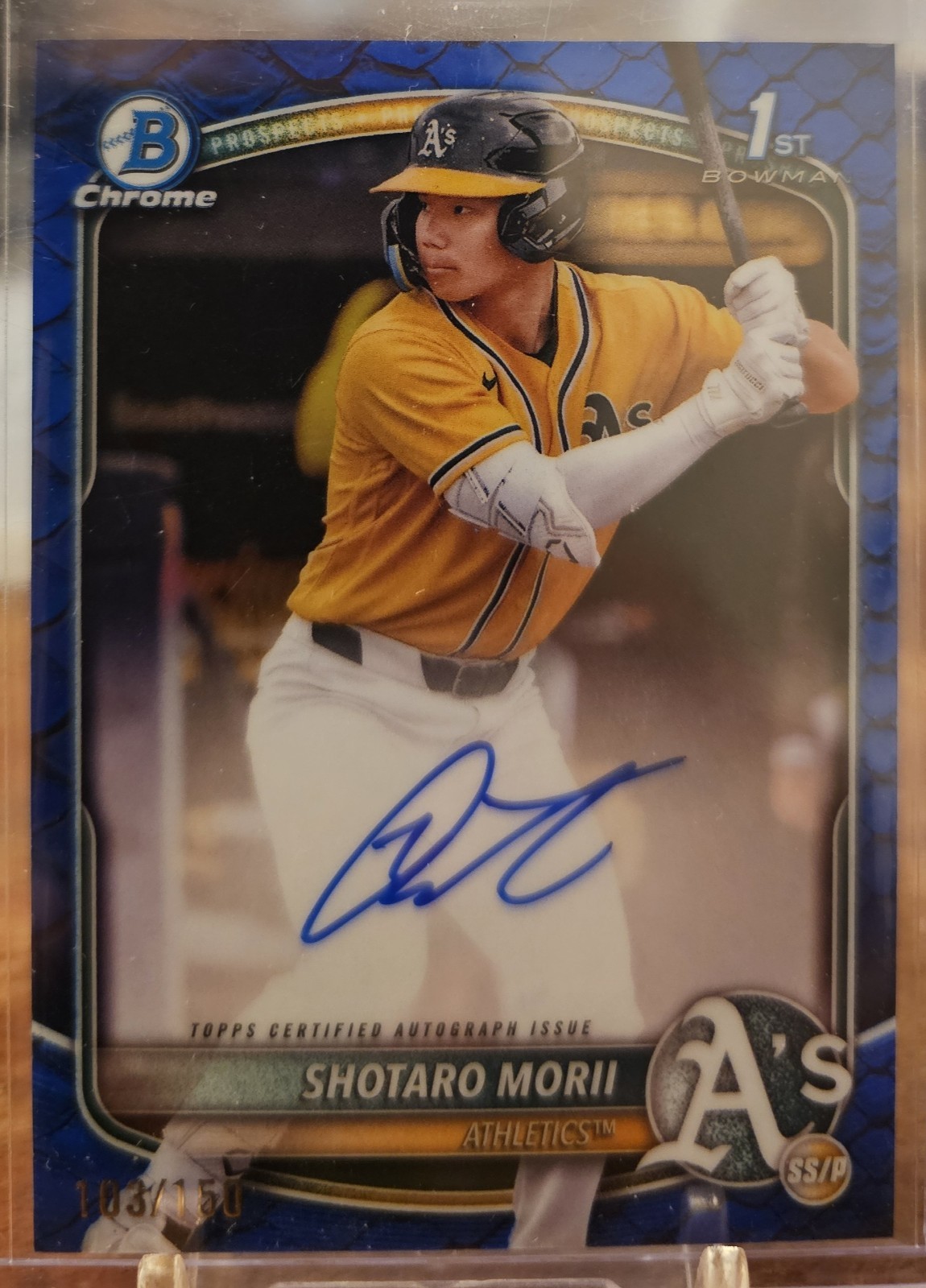 Shotaro Morii 2025 Bowman Chrome 1st Blue Reptillian Auto /150 Athletics Invest