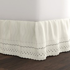 Fresh Ideas Eyelet Bed Skirt, Ruffled Design, 14 Inch Drop, Embroidered Scall...