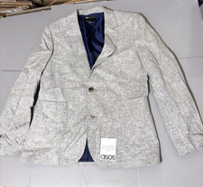 ASOS Blazer Mens 40 Cotton Linen Blend Light Gray Basketweave New Slim Fit