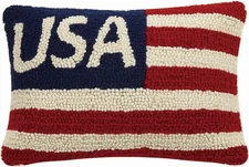 USA Flag Red White Blue Patriotic Mini Hooked Wool Pillow - 8" x 12"