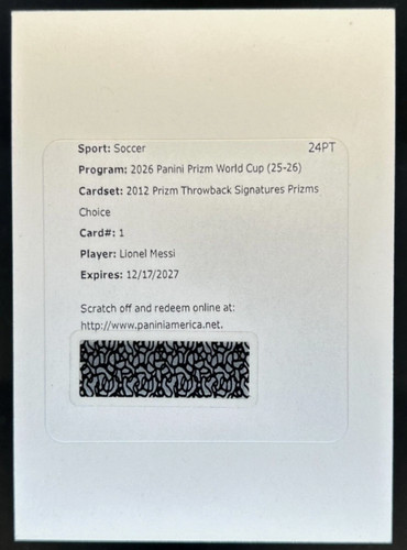 2026 Panini Prizm FIFA World Cup Lionel Messi 2012 Prizm Throwback Auto Choice