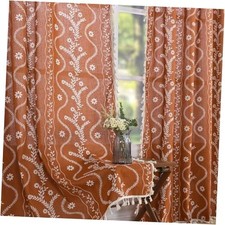 Boho Curtains for Living Room 63 Inches 52"W x 63"L Pack of 2 Terracotta