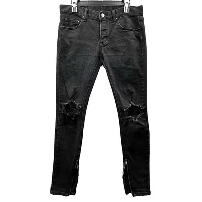 mnml Jeans Mens Black Sz 31x33 Distressed Skinny Ripped Knees Ankle Zip Stretch