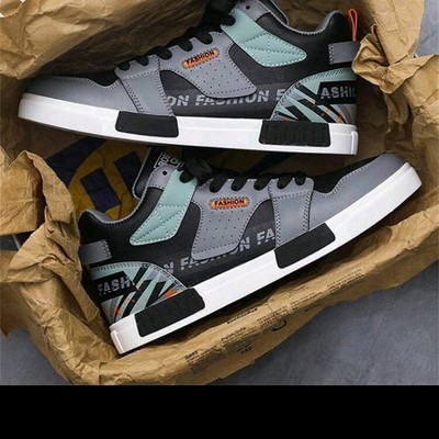 Men's Colorblock Mid Top Lace-Up Athletic Sneakers Black Gray White Green
