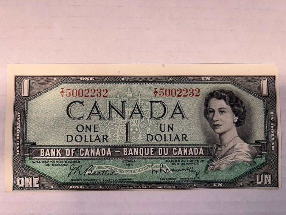 Consecutive 1954 Canada $1 Dollar Banknotes * Error Cut Out Of Register * Rare - Image 3 of 4
