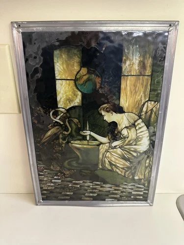 VTG Reproduction Glassmasters Tiffany Stained Glass Panel Maiden FeedingFlamingo