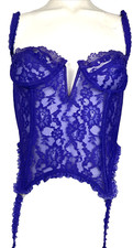 36 B Vintage 80s 90s Victorias Secret Gold Label Corset Blue Lace Bustier
