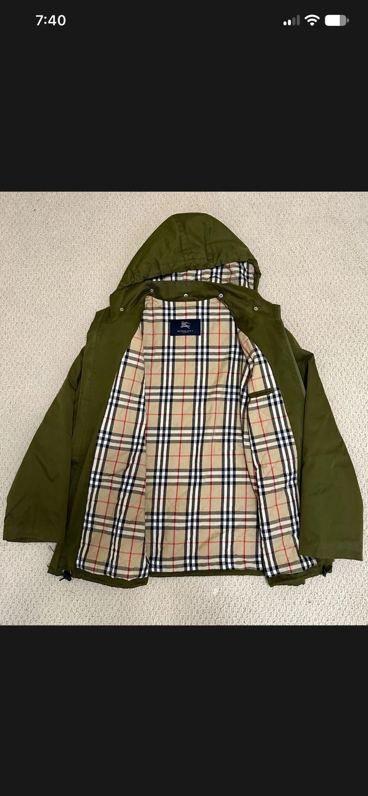 Burberry London Men's Jacket Very Beautiful Olive Green Hooded Coat Size XXL - product detail image 6