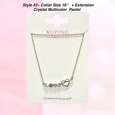 Xuping Elegant Heart Necklace 16'' + Extension | Swarovski Type Multicolor Pastel