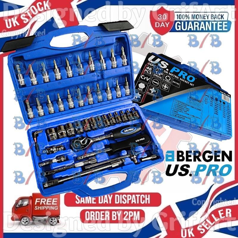 Us Pro Tools 1/4" Drive Ratchet Socket Set 4~14Mm Hex Torx Screw Bits 1387 - Image 3