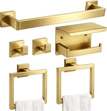 Brushed Gold Bathroom Accessories 6-Piece, Stainless Steel Luxury Bathroom