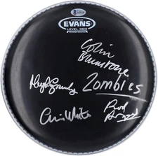 The Zombies Signed Drumhead w/4 Signatures & Zombies Insc in Silver Ink - BAS