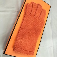 HERMES Hugo Gloves 100 Cashmere Knit Orange Size SM W/Box Women's Authentic