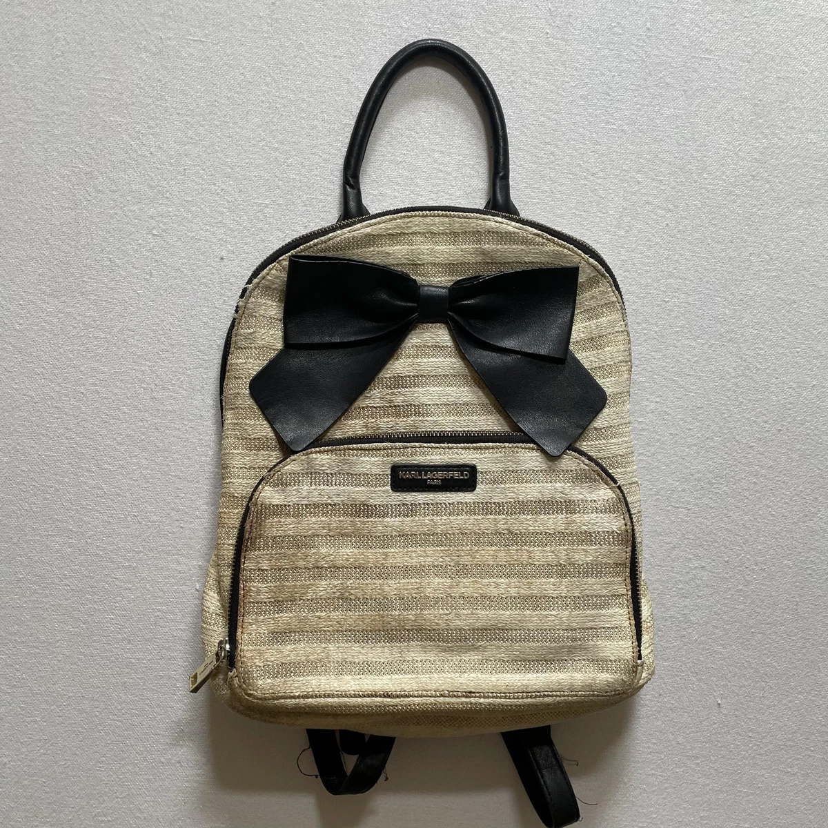 Karl Lagerfeld Paris Black Bow Mini Backpack Nylon Leather Gold Tone EUC Chic Karl Lagerfeld Backpack Black Bags & Handbags for Women for  main image 3